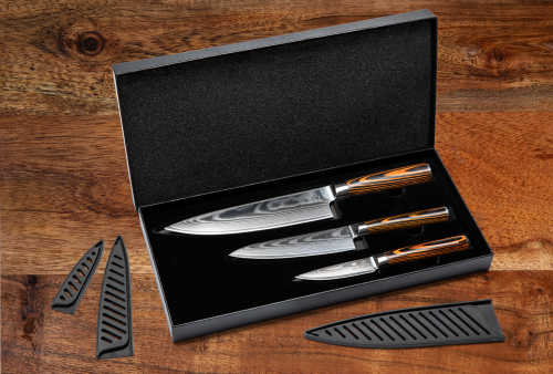 Wolfblood Zeuß Santoku Damastmesser Küchenmesser LH Lifestyle Kochmesser Damastmesser Set